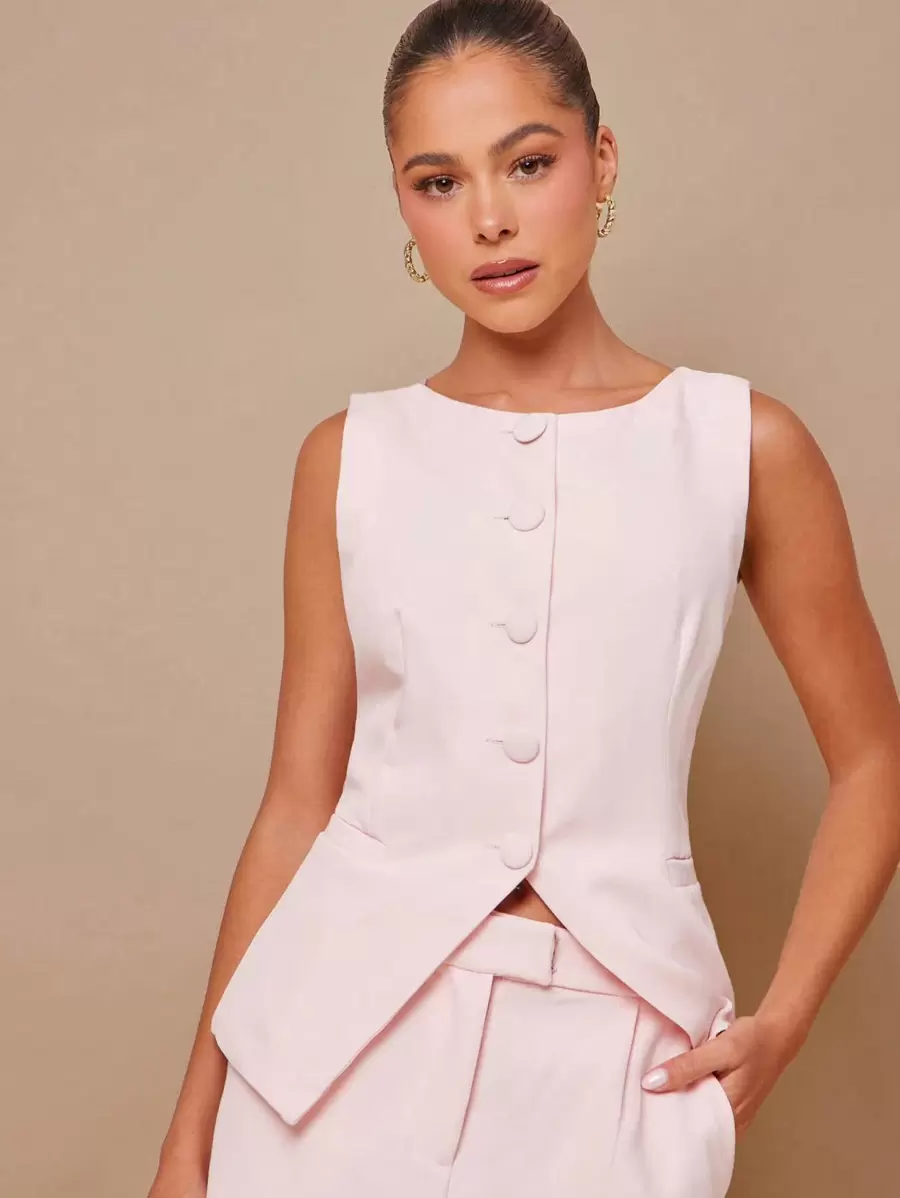 L'Amorae Áo vest công sở có nút vàng - Hồng - Xem 1