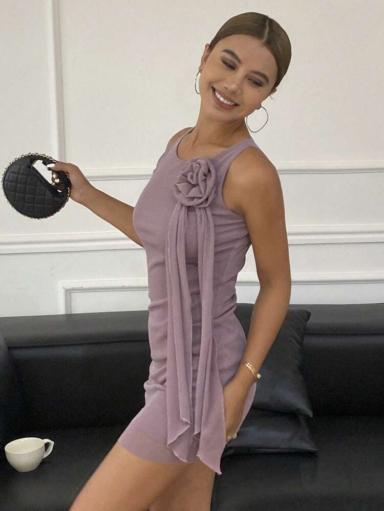 Sexy Party Floral 3D Decor Sequin Mesh Bodycon Mini Dress For Women Prom Dress Sundress,Casual Women Dresses