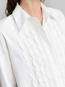 Ontre 2025新款女士波浪荷叶边下摆宽松优雅长袖衬衫，春季百搭优雅日常穿着，圣诞节、秋冬新年皆宜 - 白色 - 查看 7