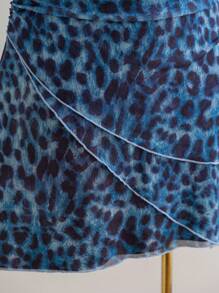 Soleia Vestido de vacaciones/vuelta al colegio con estampado floral y de leopardo, escote halter y espalda descubierta para mujer talla grande, otoño temprano