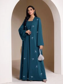 Veilorie 女士蝴蝶结水钻连衣裙和端庄长袍套装 - 水鴨藍 - 查看 1