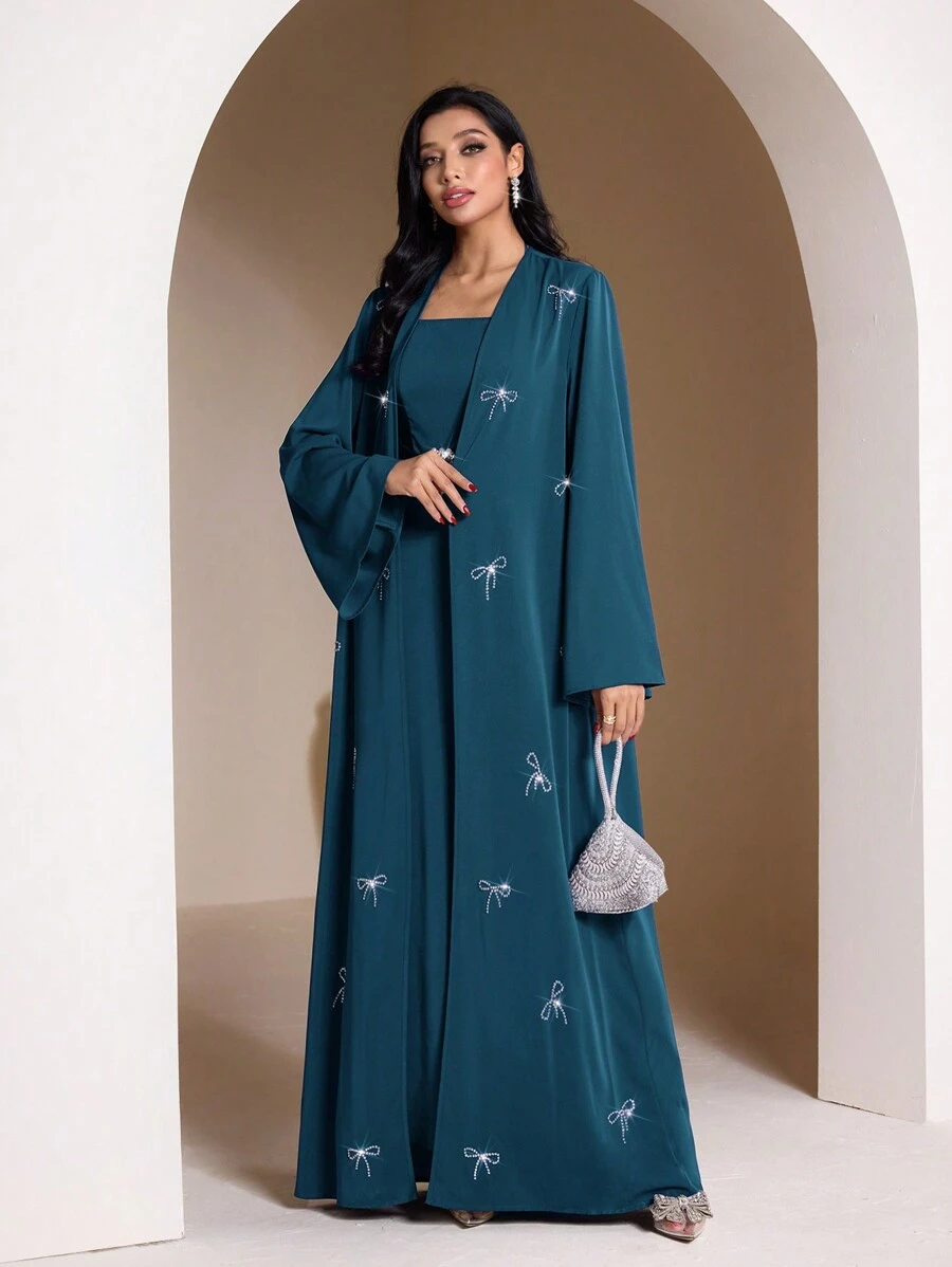 Veilorie 女士蝴蝶结水钻连衣裙和端庄长袍套装 - 水鴨藍 - 查看 1