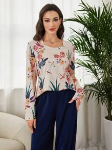 Seusyu Women's Casual Floral Print Loose Fit Long Sleeve T-Shirt Fall Cloth For Women - Multicolor - View 5