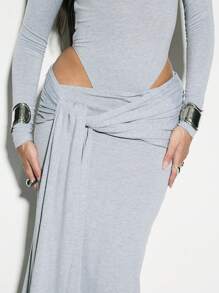 KIZN 褶皱垂坠长裙柔软针织及地裹身式休闲优雅晚会婚礼宾客春夏秋季