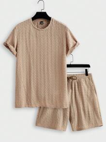 Manfinity VCAY Men's Round Neck Bodycon Casual T-Shirt Set, Suitable For Summer - Khaki - View 1