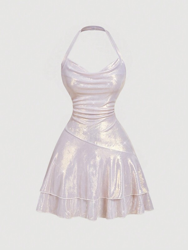 SHEIN MOD Vestido corto y mini sin tirantes de unicolor para mujer, ropa de San Valentín, atuendos de primavera para mujer, atuendos de festival de música electrónica, vestido de primavera, atuendos de despedida de soltera, concierto, plateado, vestido de graduación blanco