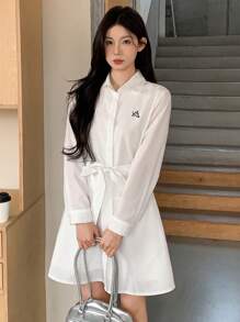 DAZY Women Mid-Length Casual Dress, Minimalist And Fashionable For Everyday Wear Fall Shirt Dress Long Sleeve Dress