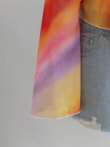 Soleia Plus Size Women Back To School Vacation Tie-Dye Rainbow Print Babydoll Blouse, Casual Long Sleeve Shirt, Summer Outfits - Multicolor - View 3
