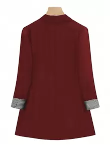 Calvaya Women Plus Size Grey Striped Patchwork Double-Breasted Casual Suit Jacket - Burgundy - View 2