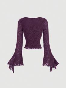SHEIN MOD Purple Romantic & Elegant Front Tie Blouse, Cute T-Shirt For Women, Autumn/Winter Hollowed Costumes Women Pirate Top Princess Women Costume Going Out Tops