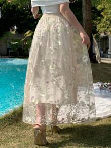 DAZY 新款网纱透视波西米亚风女式夏季半身裙 - 米色 - 查看 4