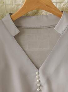 Lacomfia Elegancka koszula damska z perłowymi mankietami i kwiatowym koronkowym szyfonem w dużym rozmiarze