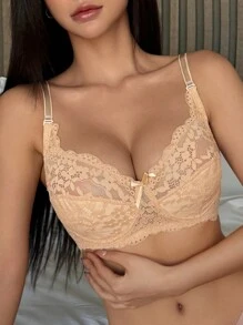 DAZY Women's Floral Lace Comfortable Wireless Bra - Apricot - View 4