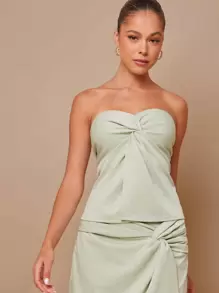 L'Amorae Women's Solid Color Twisted Bandeau Top, Fashionable - Green - View 1