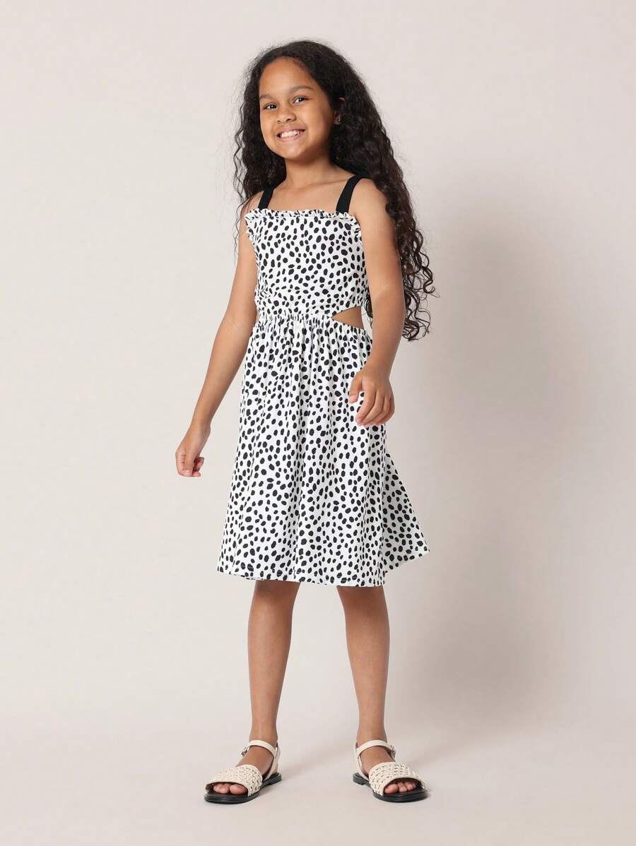 SUMWON Teen Girls Cut Out Side Polka Dot Summer Sundress Fit And Flare Sleeveless Party Special Occasion Beach Vacation Holiday Resort Dress - White - View 1