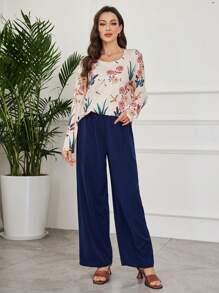 Seusyu Women's Casual Floral Print Loose Fit Long Sleeve T-Shirt Fall Cloth For Women - Multicolor - View 3