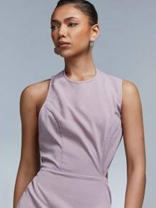 Athîral Vestido corto casual de mujer de cuello redondo sin mangas liso