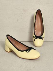 SHUZIA Women Shoes Low Chunky Heels Square Toe Pumps Comfortable Slip On Dress Shoes Spring Shoes Spring Break Easter - Yellow - View 4
