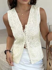 DAZY New Arrival Spring Textured Bohemian High-End Sleeveless Jacket For Women - White - View 5