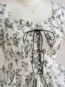 Soleia Blusa floral de mujer de talla grande con mangas cortas y volantes para vacaciones