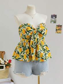 Soleia Áo babydoll buộc dây phía trước họa tiết trái cây chanh vàng cỡ lớn cho kỳ nghỉ xuân trở lại trường mùa thu dành cho nữ - Nhiều màu - Xem 4