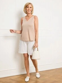 SHEIN LUNE Women Simple Solid Color Casual Shorts