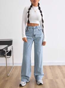 EURMUSE QUẦN JEAN CAO ỐNG RỘNG CHO NỮ GIẶT NHẸ %100% COTTON - Rửa nhẹ - Xem 5