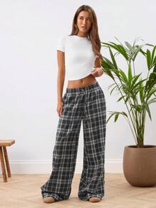 Manfinity INSISELF Unisex Casual Brushed Woven Mid-Rise Drawstring Wide-Leg Pants, Suitable For Daily Wear