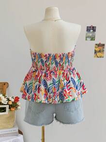 Soleia 大码女式度假返校装娃娃装上衣，波西米亚风花卉印花可爱系带短款上衣