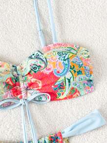 Women 2 Pieces Paisley Print Spaghetti Strap Top And Cheeky Bottoms Beachwear Swimwear For Summer Beach Vacation - Multicolor - View 6