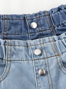 2pcs/Set Baby Girls' Casual Cute Style Blue Denim Washed Shorts - Blue - View 5