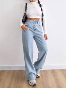 EURMUSE QUẦN JEAN CAO ỐNG RỘNG CHO NỮ GIẶT NHẸ %100% COTTON - Rửa nhẹ - Xem 3