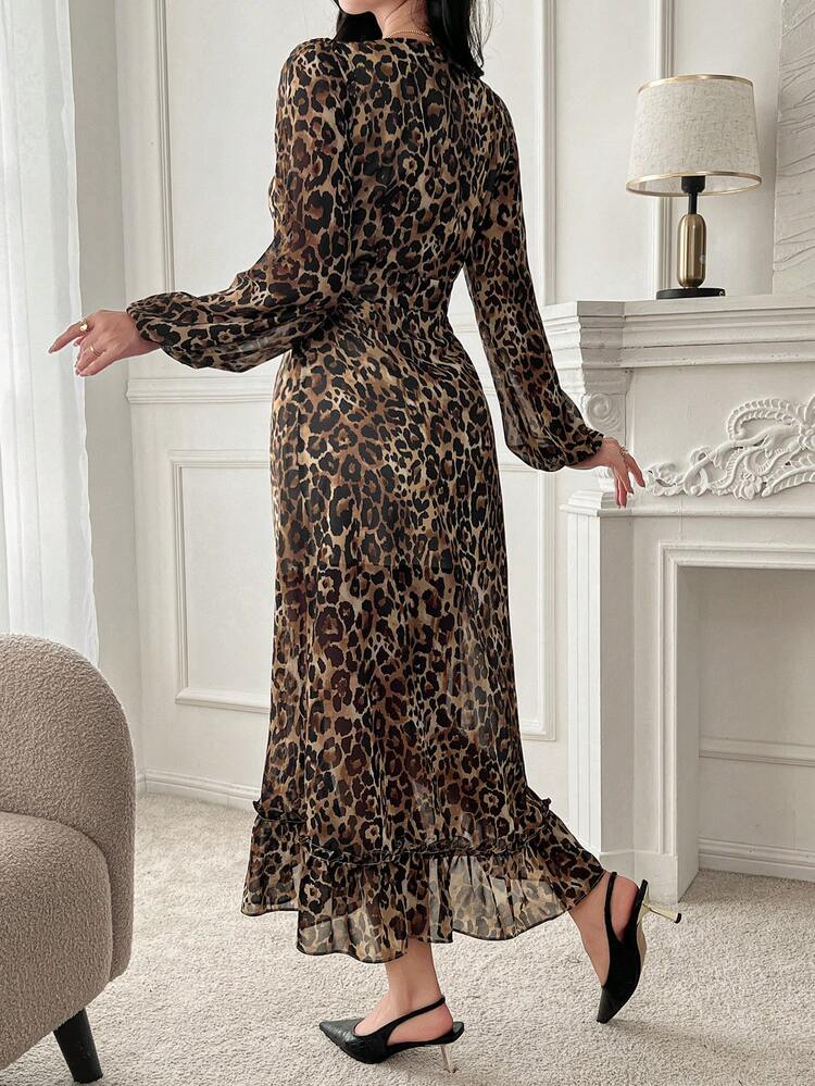 New Summer SpringStyle First Date Outfit, Elegant Bohemian Leopard Print Women Dress,Ruffle Cheetah Print