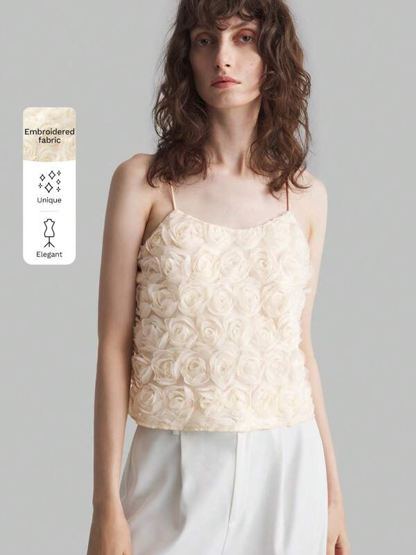 Ontre Women's Apricot Floral Shaped Fabric Special Fitted Camisole Top, Romantic Spring Valentine's Day 2025 New Arrival