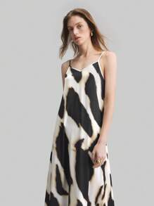 Ontre 女士彩色全印花休闲露背系带吊带背心连衣裙