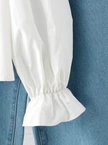 SHEIN Leap Crew 青少年女孩宽松休闲超大荷叶边领口 3D 花卉造型 A 字衬衫