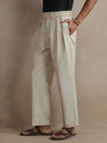 AKNOTIC Business Casual Men's Woven Linen Straight Mid-Waist Casual Pants, Suitable For Daily Wear, School, Fall