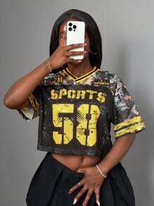 Slaydiva 大码女式针织运动印花T恤，简约时尚，适合日常休闲穿着