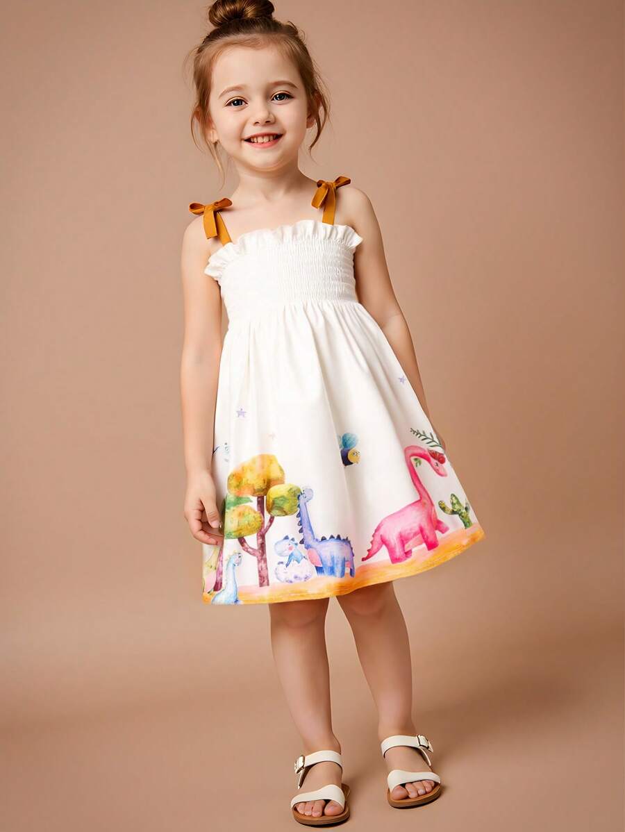 Young Girl' Cute Animal Print Strap Sleeveless Dress, Spring/Summer