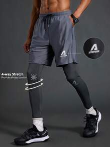Manfinity Sport Polished Herren Sporthose mit Buchstaben-Muster und Tunnelzug an der Taille, 2 in 1