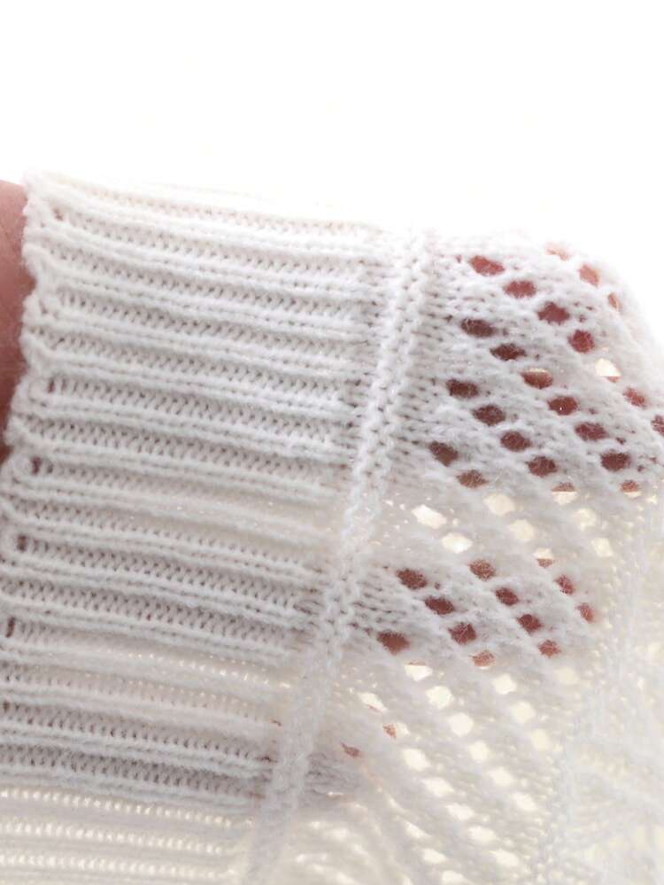 Elegant Office Wear Summer Solid Color Fitted Short Sleeve Hollow Out Polo Neck Knit Top For Women