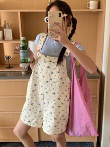 DAZY Summer New Loose Casual Women Denim Bib Pants - White - View 3