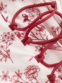 SHEIN MOD Plus Size New Chinese Style Stand Collar Button Decor Short Cheongsam Dress - Burgundy - View 4