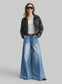 Ontre Chaqueta de primavera/verano para mujer 2025 con cremallera de metal corta y ajuste, cinturón con hebilla de metal ajustable, de uso casual diario, minimalista y urbana