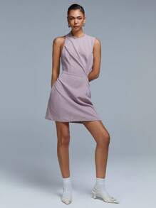 Athîral Vestido corto casual de mujer de cuello redondo sin mangas liso
