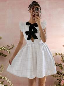 Chiquease 法式优雅春夏新款蝴蝶结腰修身A字盖袖女式连衣裙，随机花卉印花