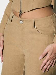 KIZN Designer Wide Leg Suede Trousers High Waist Palazzo Pants Premium Fall Winter Fashion Statement Bottoms Luxe Casual Wear