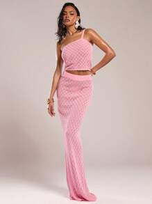 SHEIN BAE Women's Solid Color Elastic Waist Hollow Long Knit Skirt