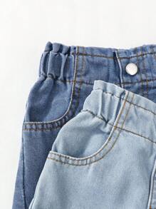 2pcs/Set Baby Girls' Casual Cute Style Blue Denim Washed Shorts - Blue - View 6