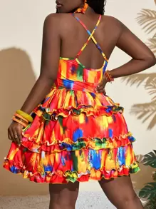 Slaydiva 女士彩色纹理印花休闲度假迷你连衣裙 - 彩色 - 查看 2